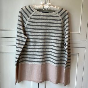 Vince Grey and Pink Stripe Lightweight Cashmere Long Sleeve Crew Neck Seeater